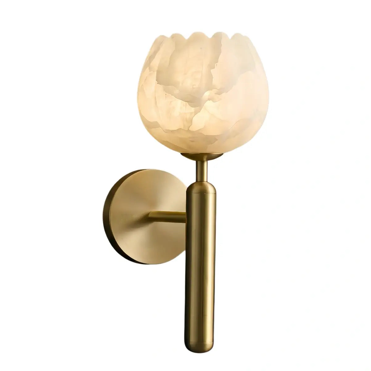 Alba  Modern Wall Lamp -- Brass & Alabaster Flowers