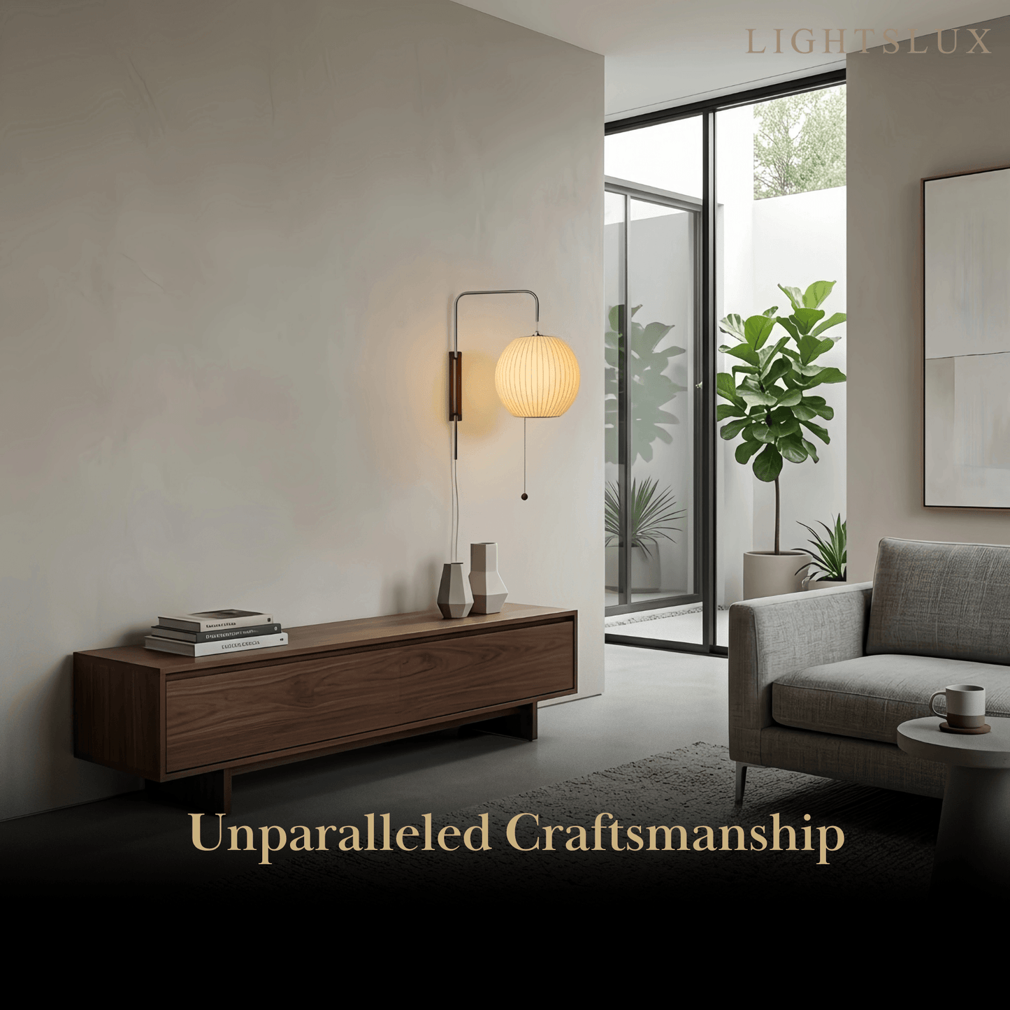 Modern Plug-In Wall Lamp -- Polymer Steel Walnut Metal Chrome & Walnut with White Shade
