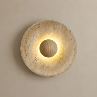 Strata Minimalist Wall Lamp -- Yellow Travertine & Wood for Hallway Bedroom Living Room