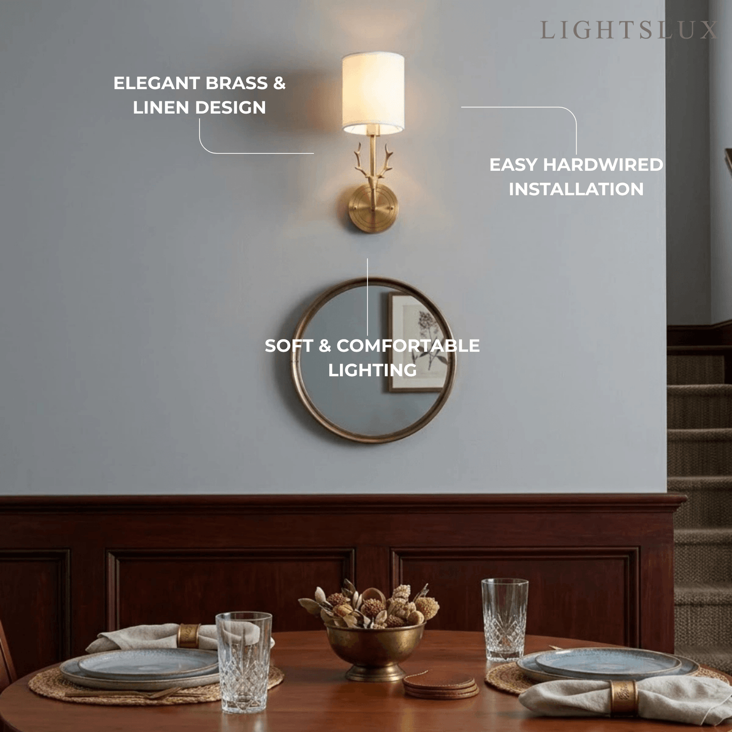 Art Deco Wall Lamp — Brass & Linen White 