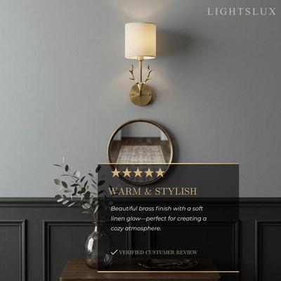 Art Deco Wall Lamp — Brass & Linen White 
