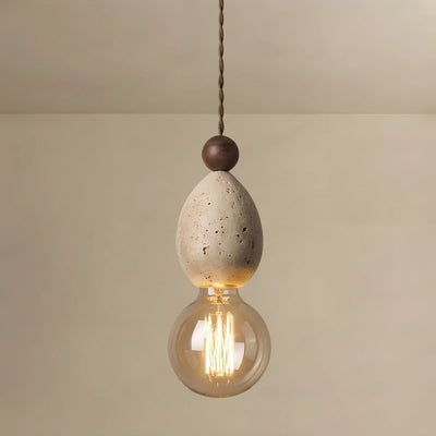 Strata Modern Travertine Pendant Light -- Yellow Stone & Wood for Living Room