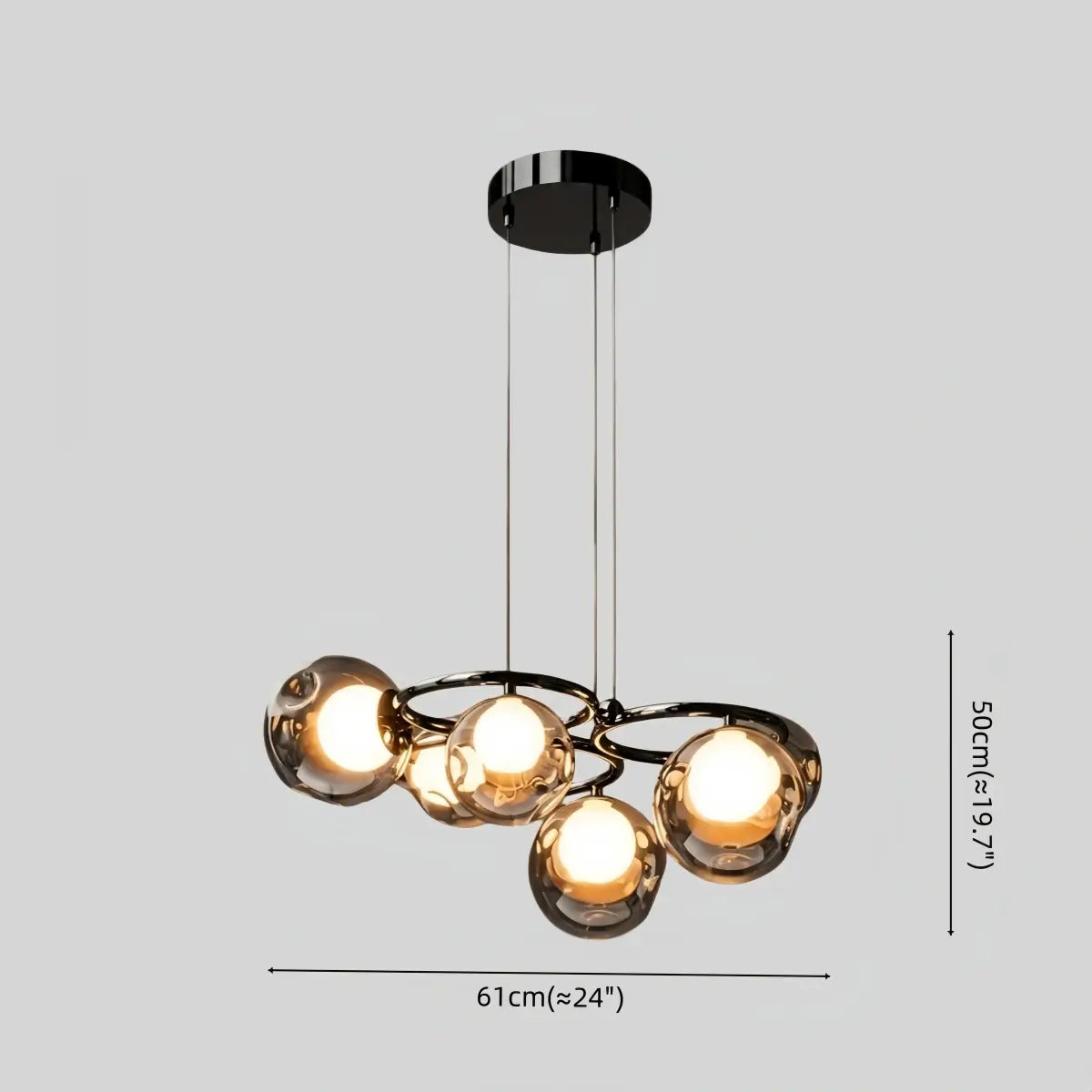 Modern  Pendant Light — Iron & Glass Black Smoke Grey