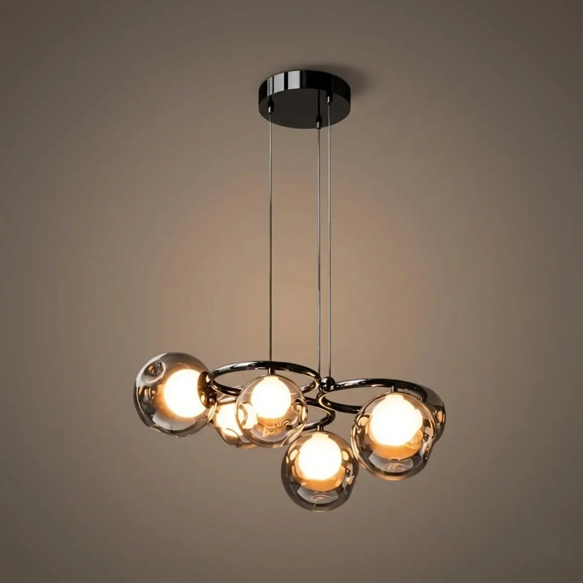 Modern  Pendant Light — Iron & Glass Black Smoke Grey