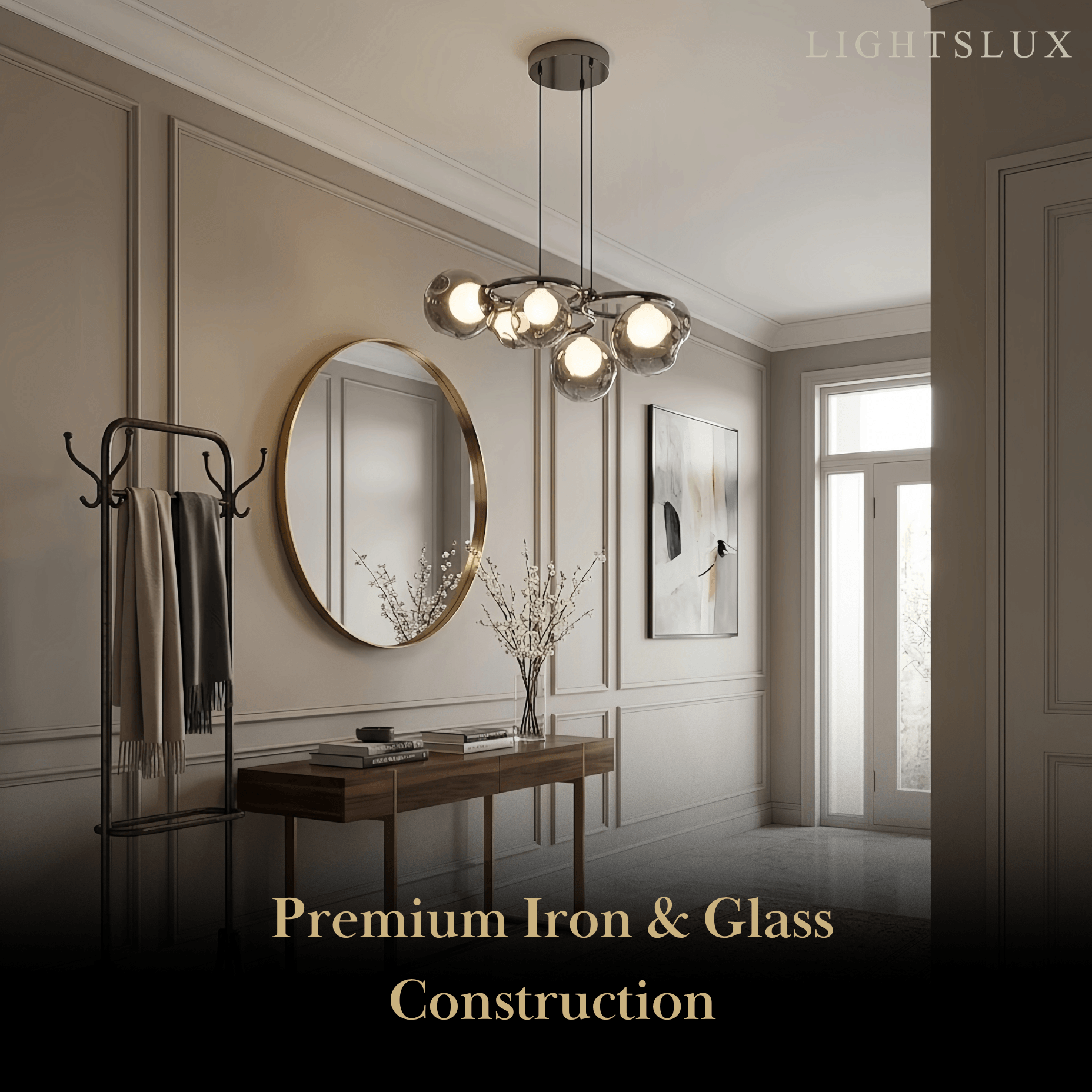Modern  Pendant Light — Iron & Glass Black Smoke Grey