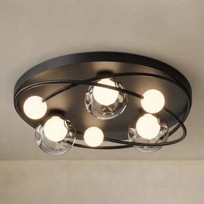 Modern Flush Mount Ceiling Light --Iron&Glass Black,Smoke Grey for Bedroom Living Room