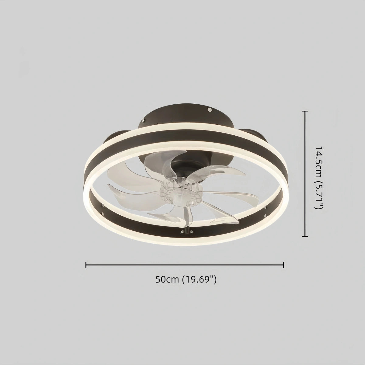 Vivara Modern Semi-Flush Ceiling Fan with Light -- Silent Black & White Iron ABS for Bedroom