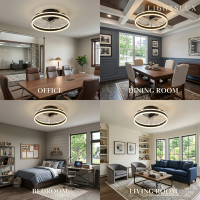 Vivara Modern Semi-Flush Ceiling Fan with Light -- Silent Black & White Iron ABS for Bedroom