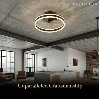 Vivara Modern Semi-Flush Ceiling Fan with Light -- Silent Black & White Iron ABS for Bedroom