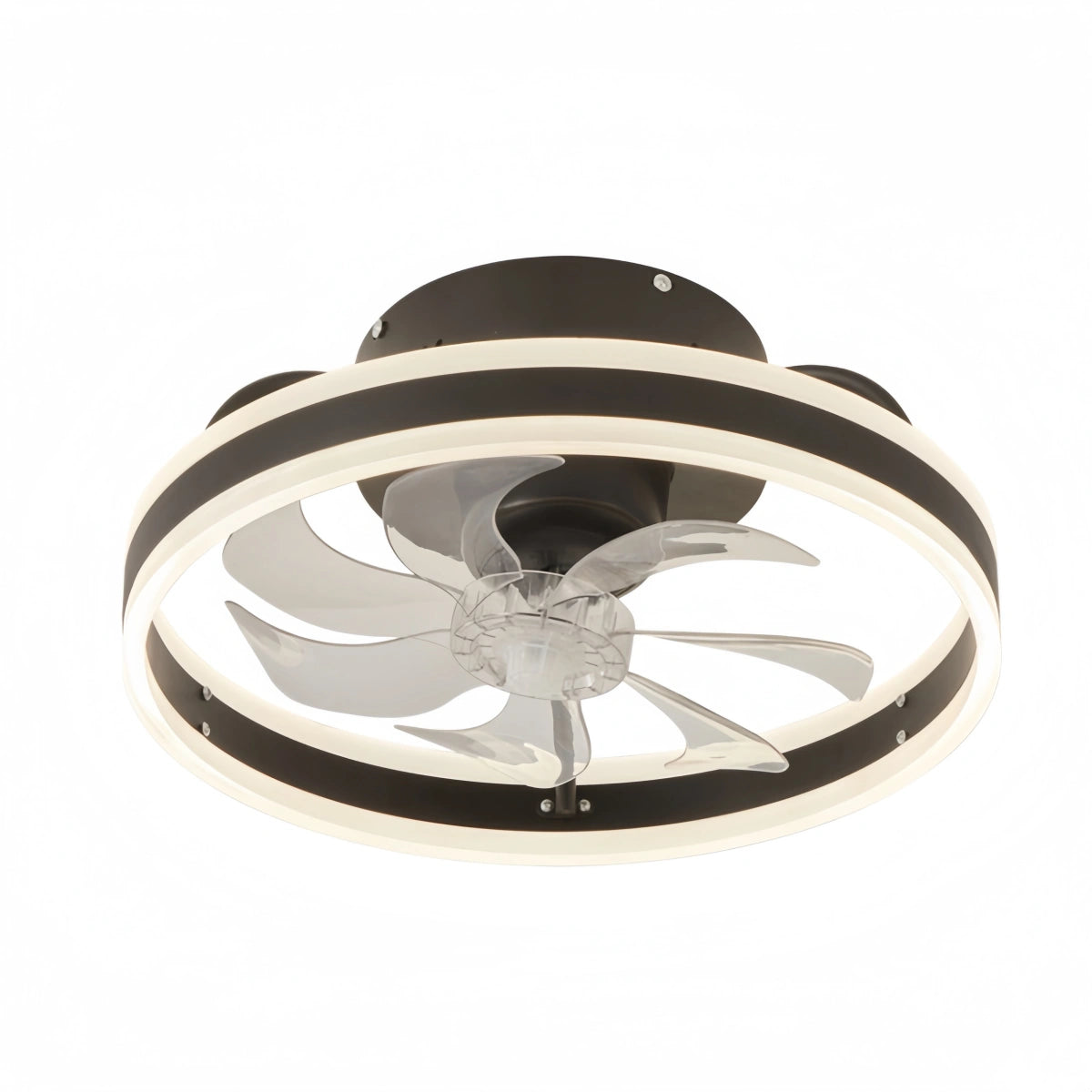 Ventilador de techo semiempotrado moderno Vivara con luz - Silencioso, de hierro ABS blanco y negro para dormitorio