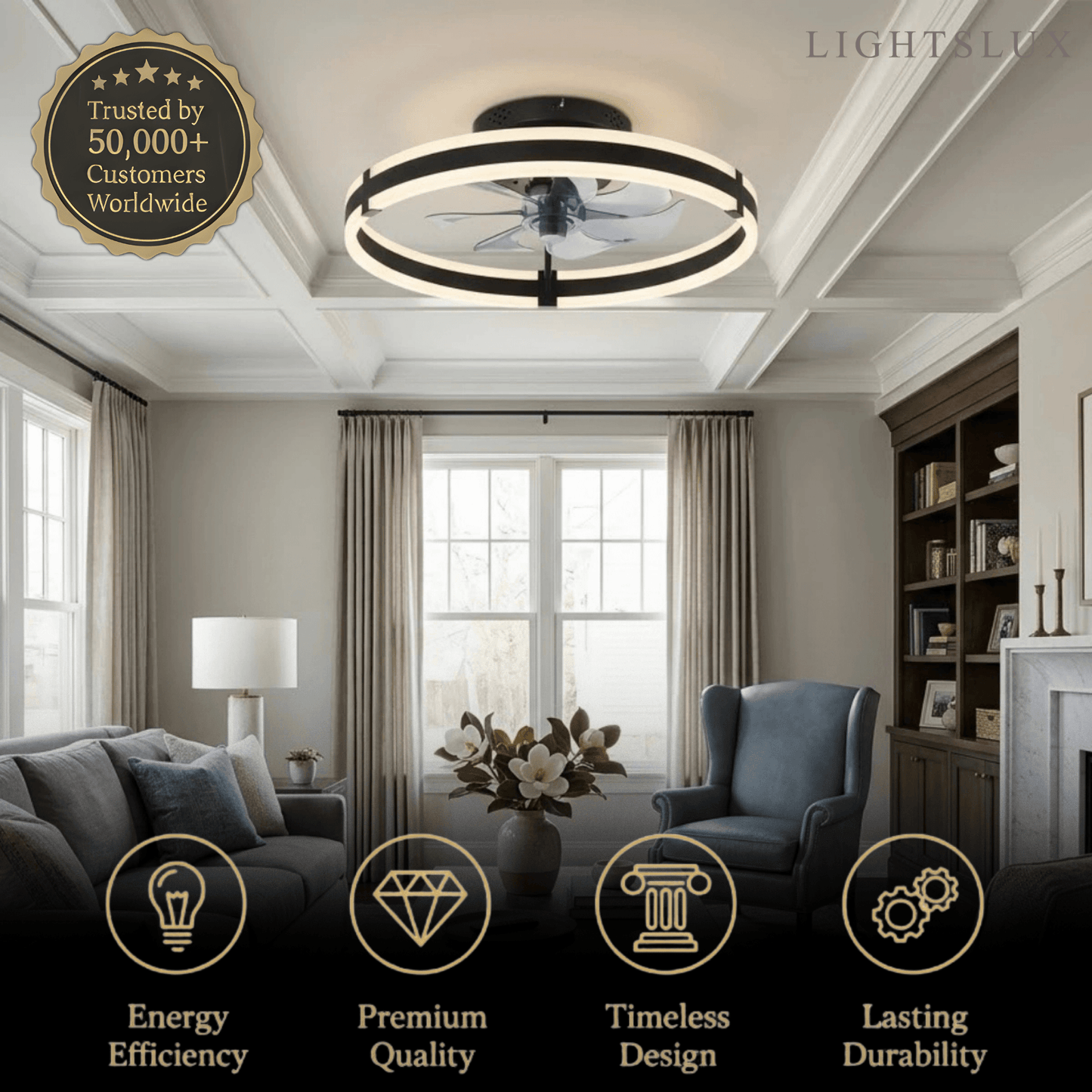 Vivara Modern Semi-Flush Ceiling Fan with Light