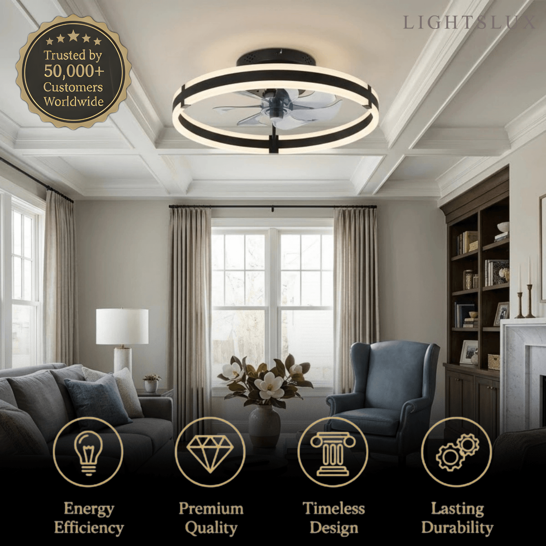Vivara Modern Semi-Flush Ceiling Fan with Light