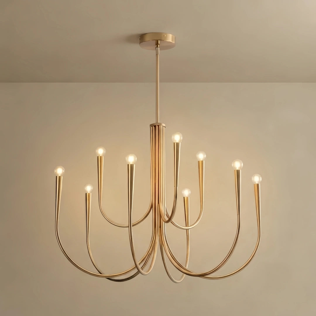 Minimalist Chandelier – Swoop Arm Globes Gold or Black for Living Room / Dining Room