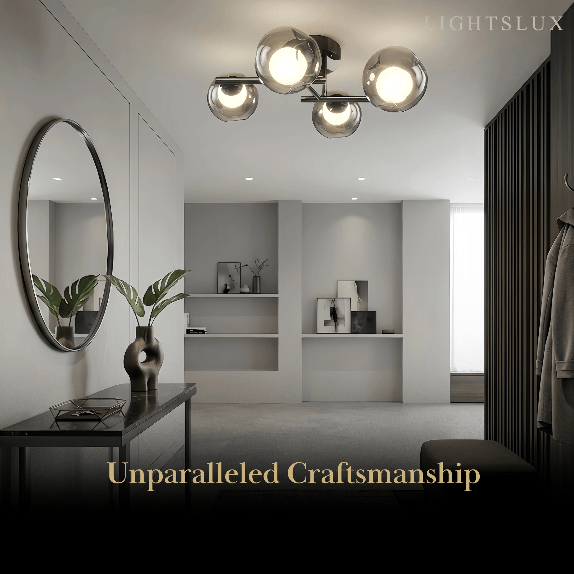 Modern Semi-Flush Mount Ceiling Light — Steel & Glass Smoke Greyc4