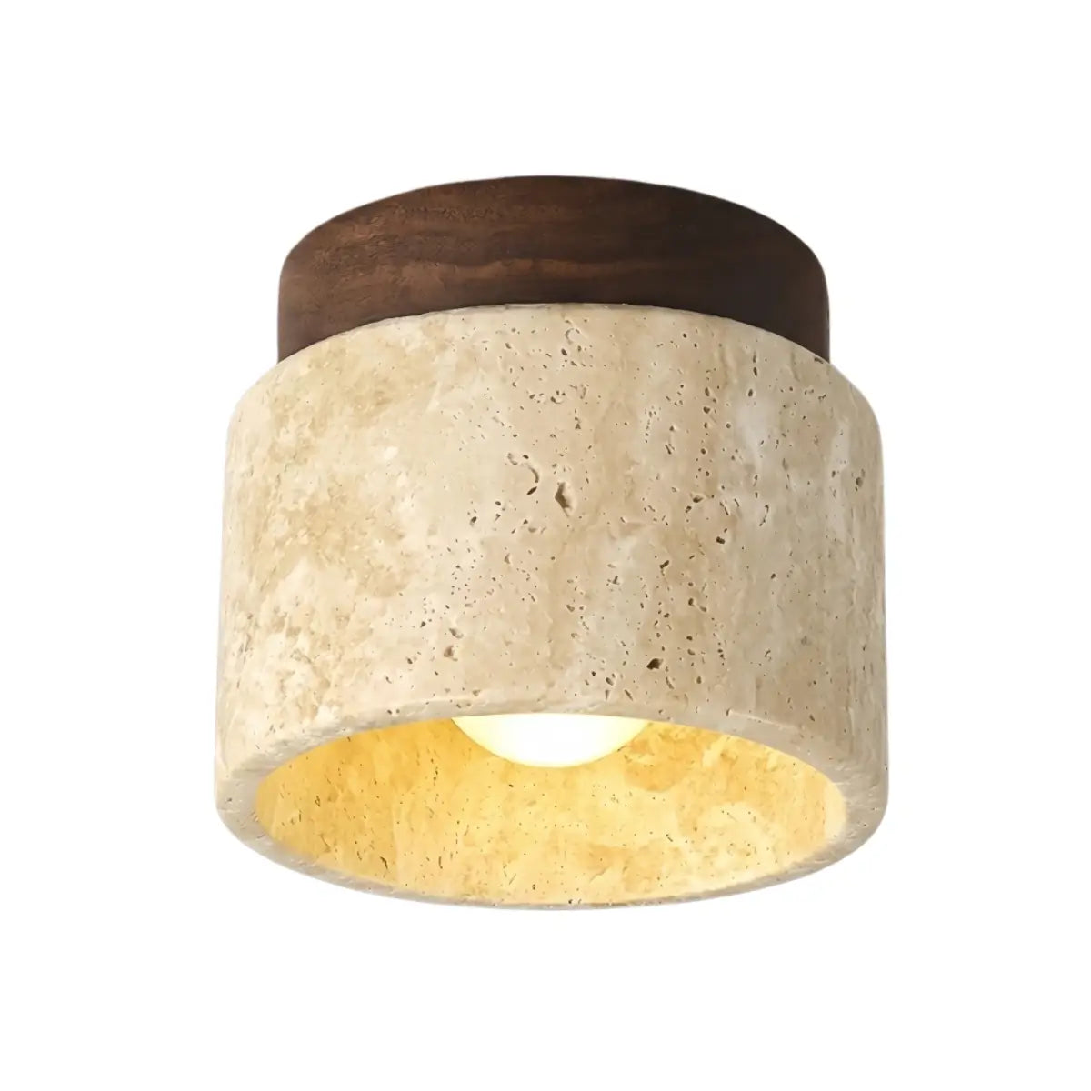 Minimalist Flush Mount Ceiling Light — Stone & Wood Yellow Log Color