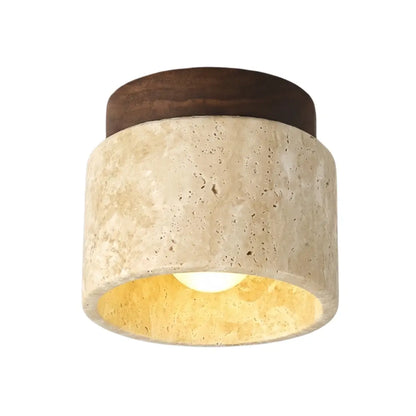 Minimalist Flush Mount Ceiling Light — Stone & Wood Yellow Log Color