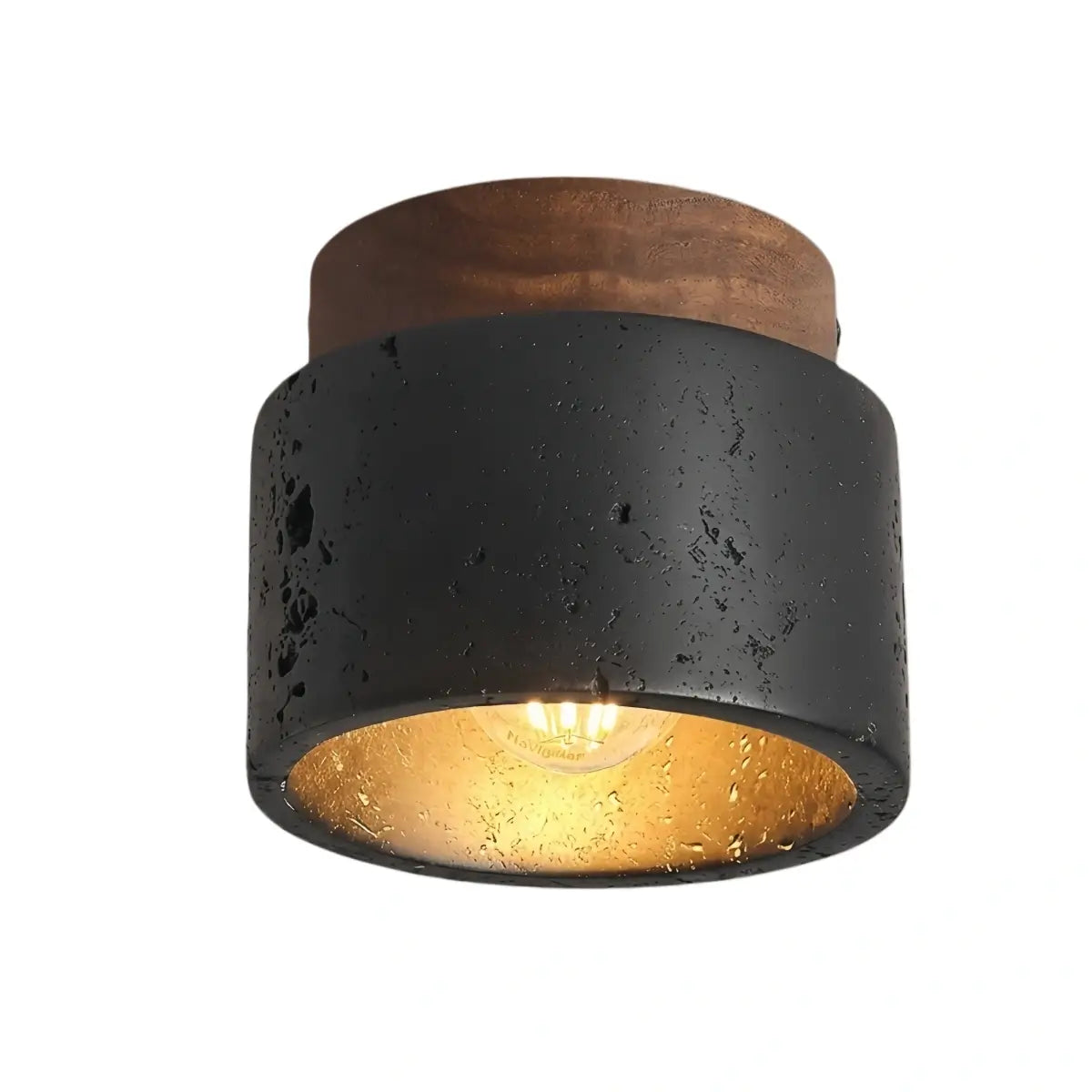 Minimalist Flush Mount Ceiling Light — Stone & Wood Yellow Log Color
