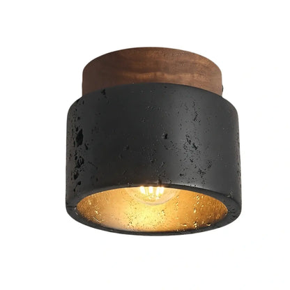 Minimalist Flush Mount Ceiling Light — Stone & Wood Yellow Log Color
