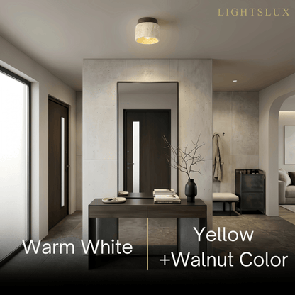 Minimalist Flush Mount Ceiling Light — Stone & Wood Yellow Log Color