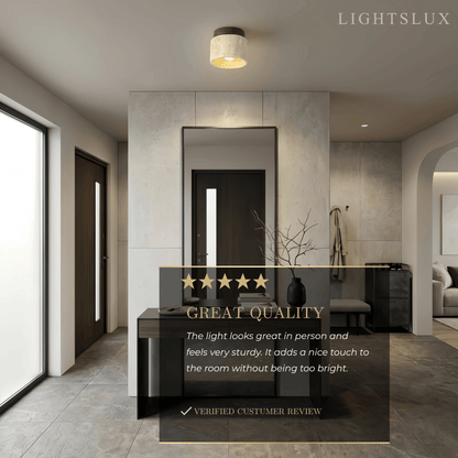 Minimalist Flush Mount Ceiling Light — Stone & Wood Yellow Log Color