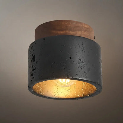 Minimalist Flush Mount Ceiling Light — Stone & Wood Yellow Log Color