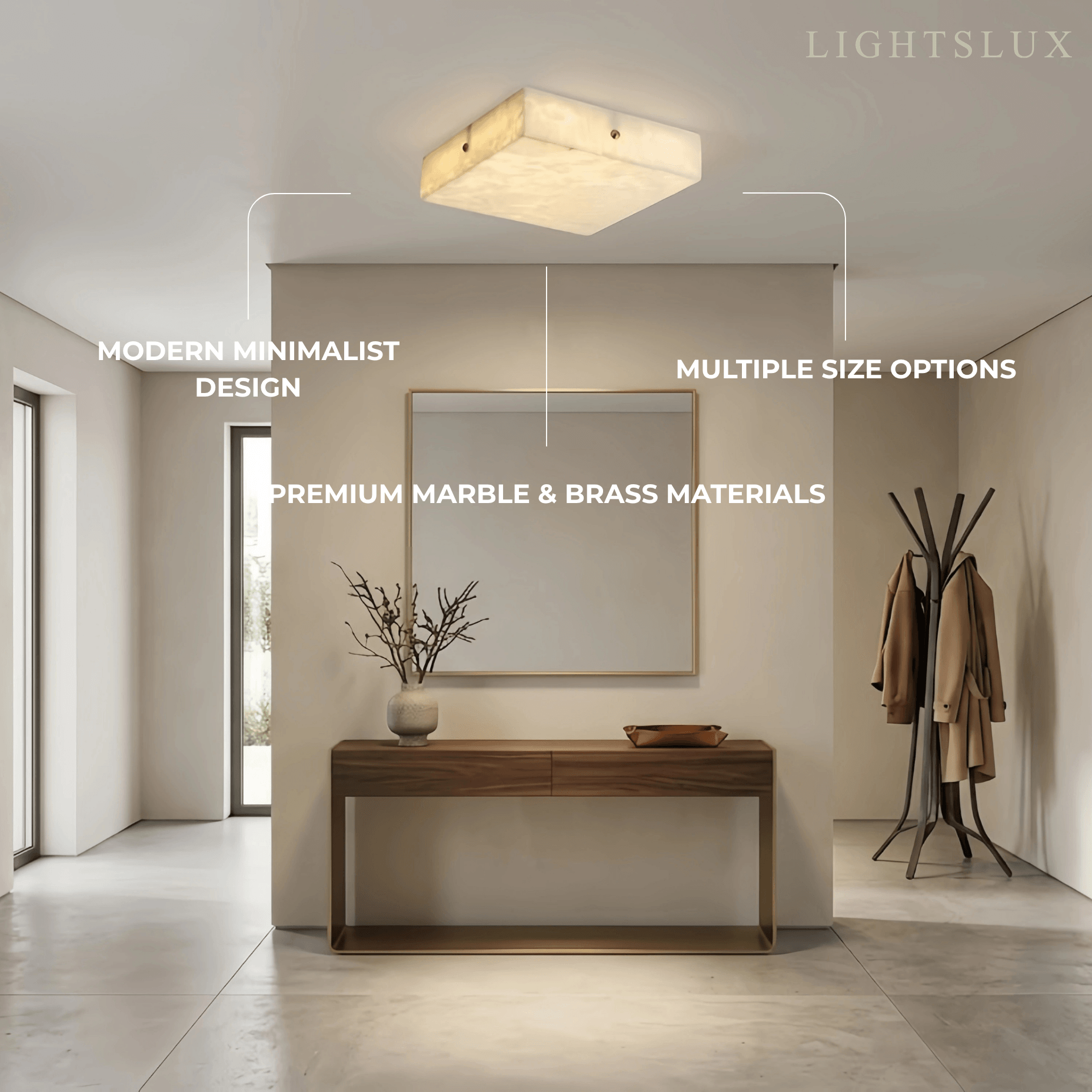 Minimalist Flush Mount Ceiling Light — Brass & Marble White