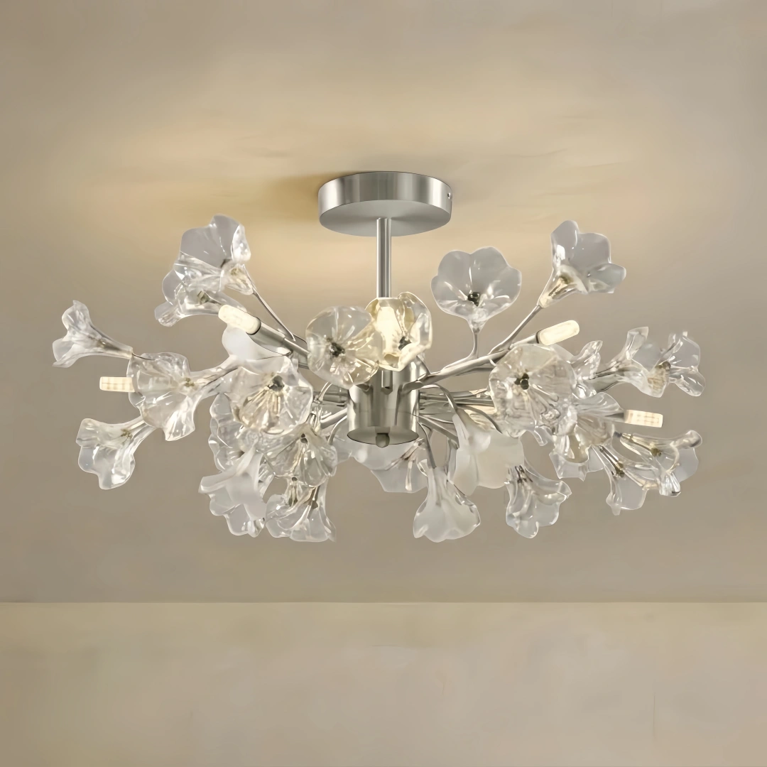 Velora Modern Branch Chandelier – Silver Copper Glass Flower for Living Room / Bedroom
