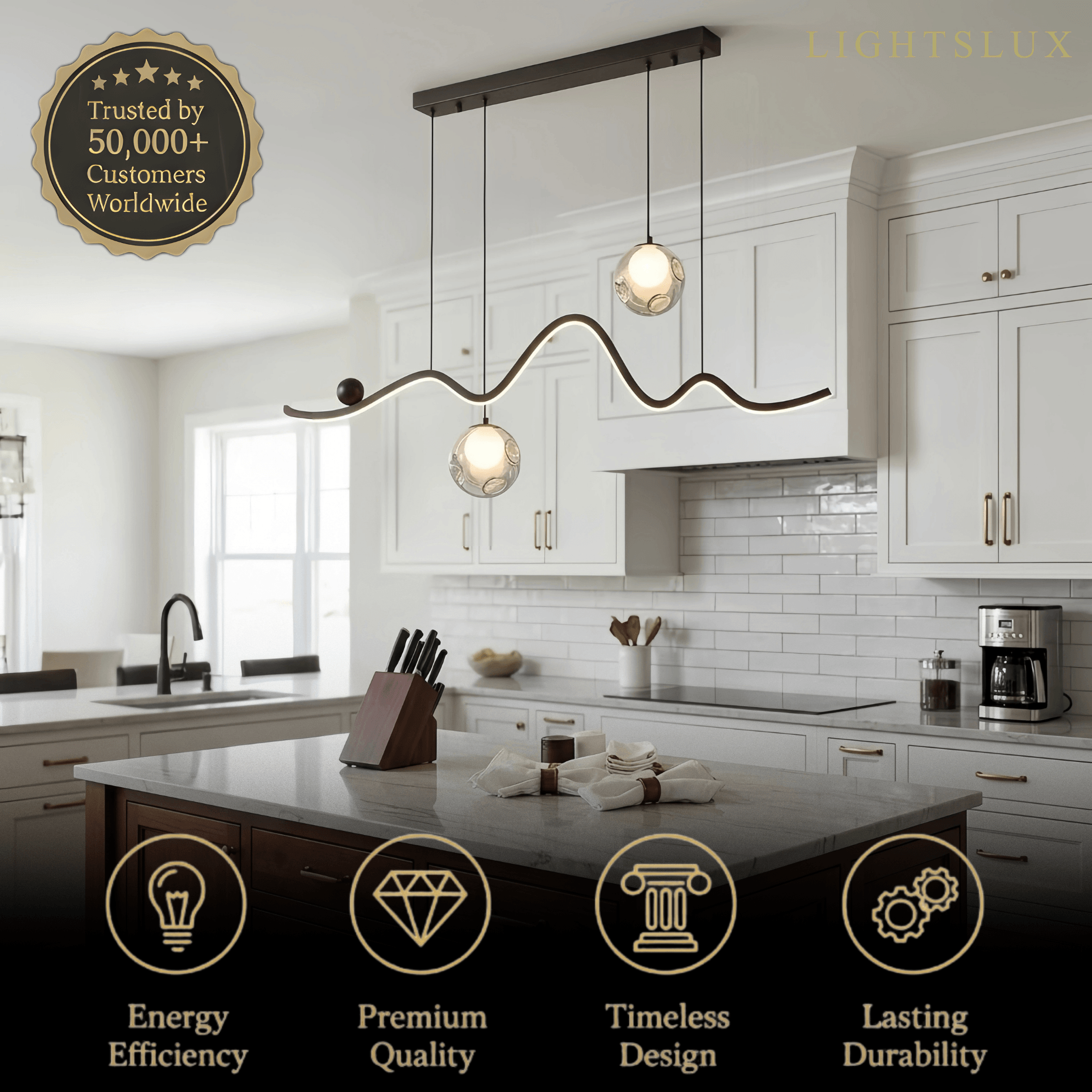 Modern Pendant Light — Iron & Aluminum Glossy Black