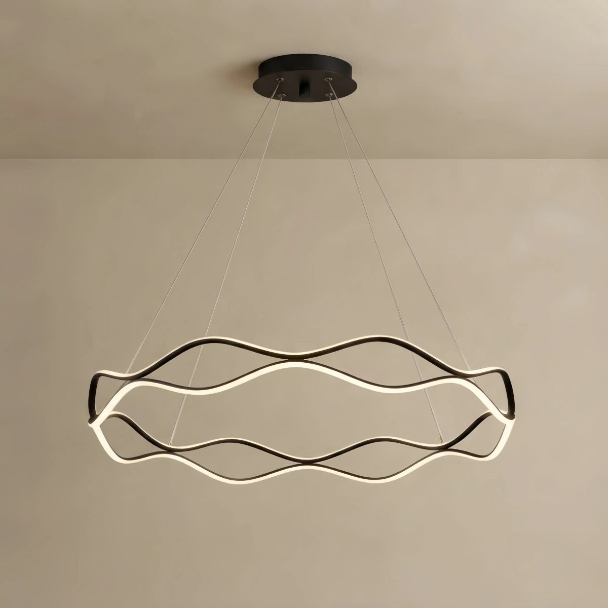 Modern Copper Chandelier – Wave Ring Gold/Black for Living Room / Dining Room