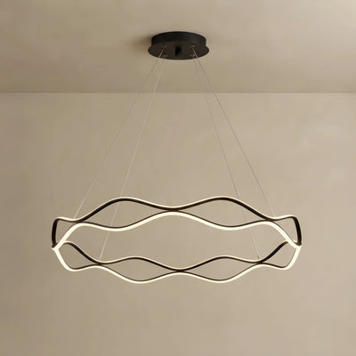 Modern Copper Chandelier – Wave Ring Gold/Black for Living Room / Dining Room