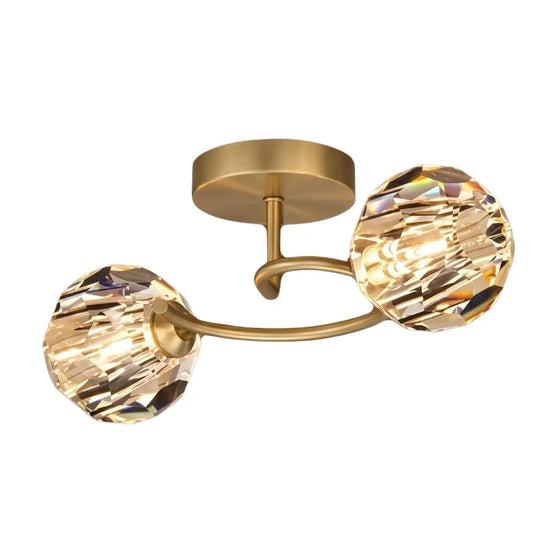 Modern Luxury Semi-Flush Mount Ceiling Light — Brass & Crystal Gold
