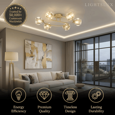 Modern Luxury Semi-Flush Mount Ceiling Light — Brass & Crystal Gold