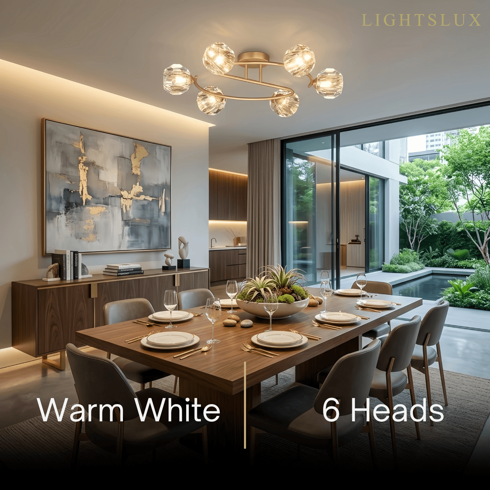 Modern Luxury Semi-Flush Mount Ceiling Light — Brass & Crystal Gold