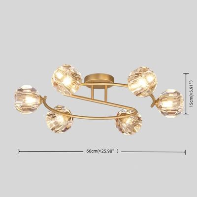 Modern Luxury Semi-Flush Mount Ceiling Light — Brass & Crystal Gold