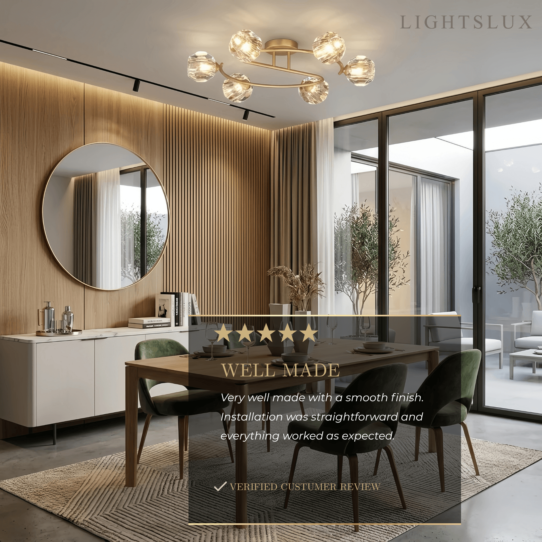 Modern Luxury Semi-Flush Mount Ceiling Light — Brass & Crystal Gold