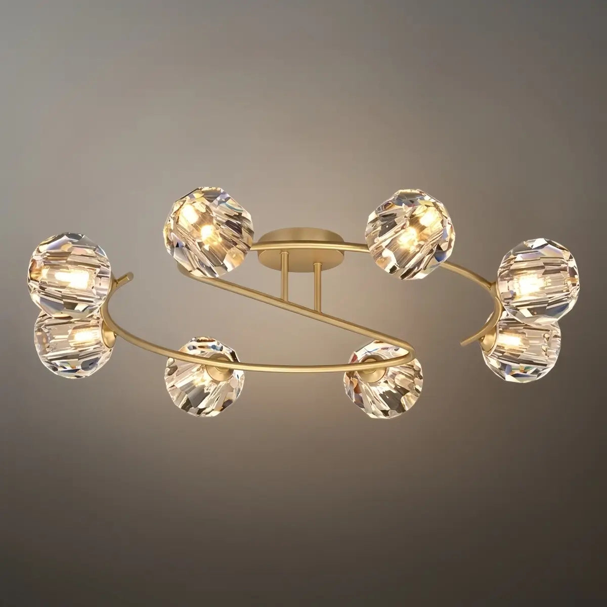 Modern Luxury Semi-Flush Mount Ceiling Light — Brass & Crystal Gold