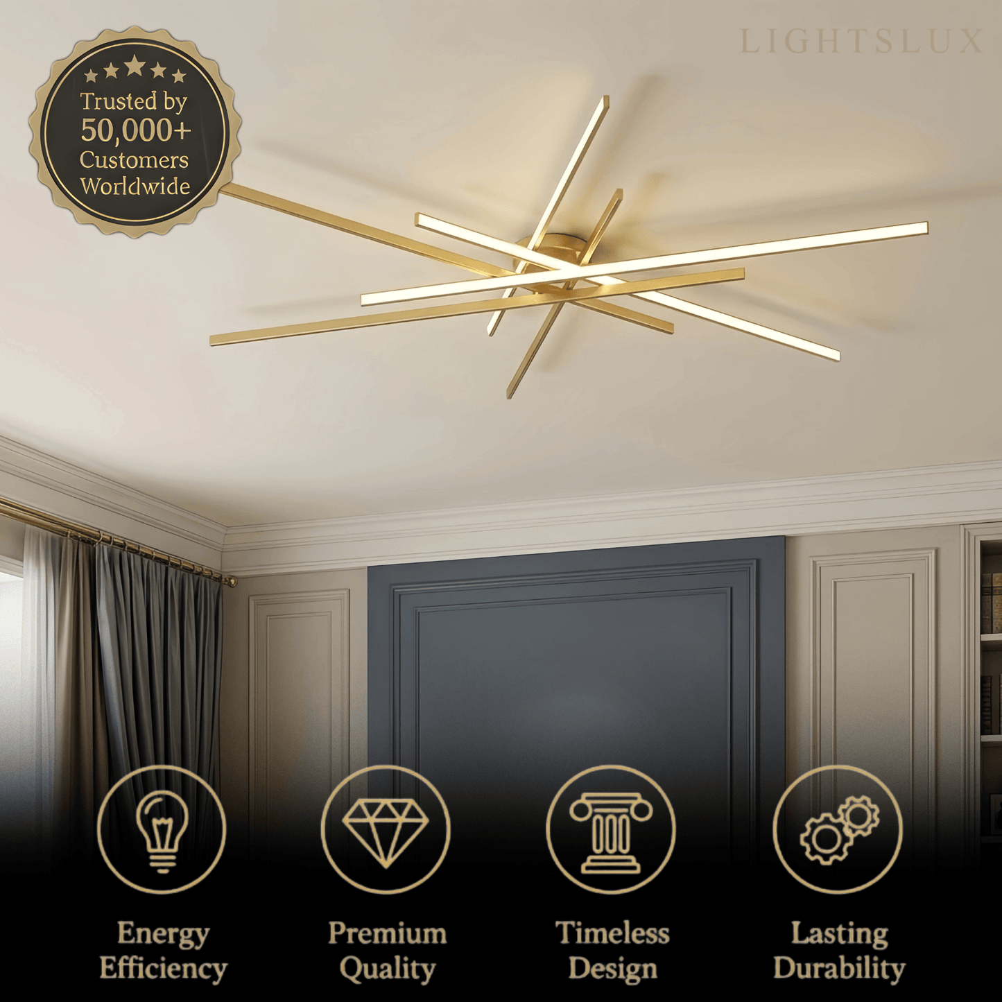 Modern Luxury Semi-Flush Mount Ceiling Light — Brass & Silicone Gold