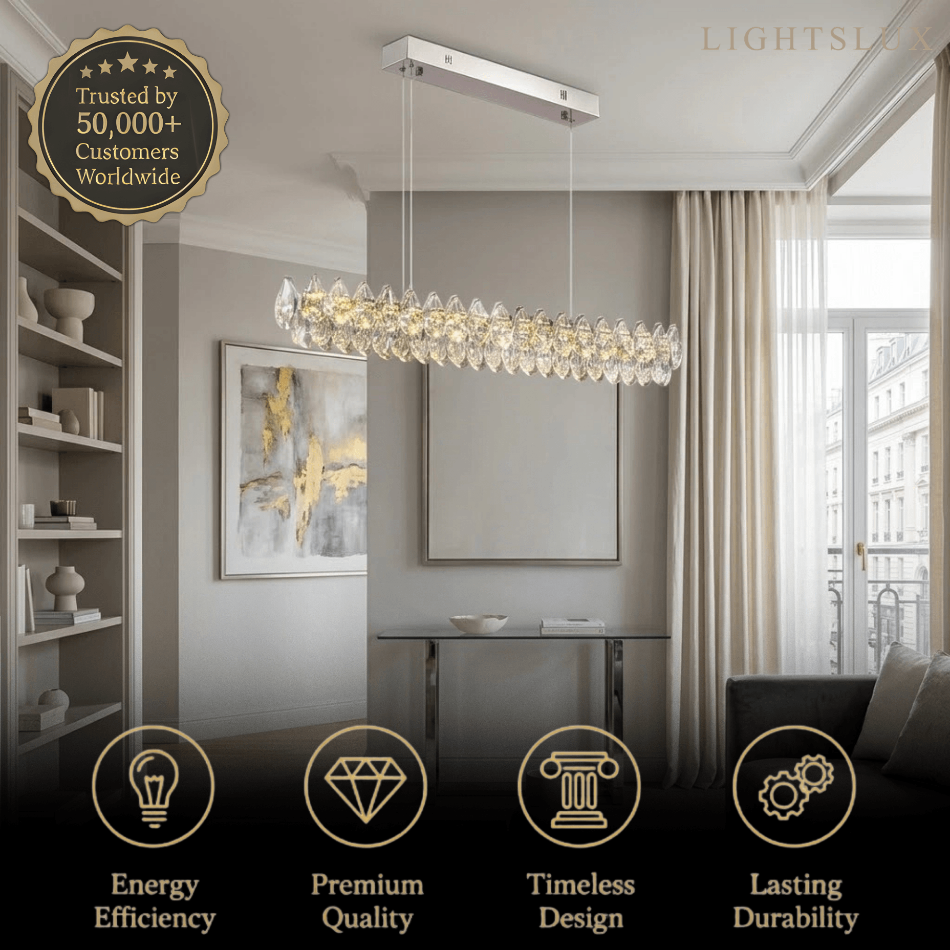 Modern Luxury Pendant Light — Carbon Steel & K9 Crystal Clear