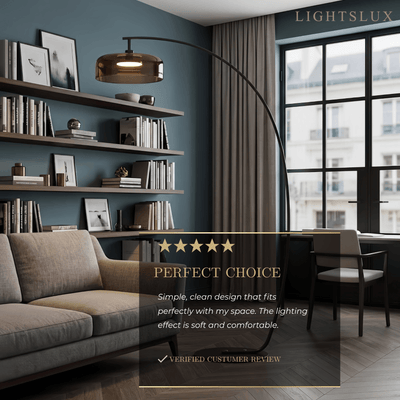 Modern Floor Lamp -- Iron & Glass Amber or Smoky Grey