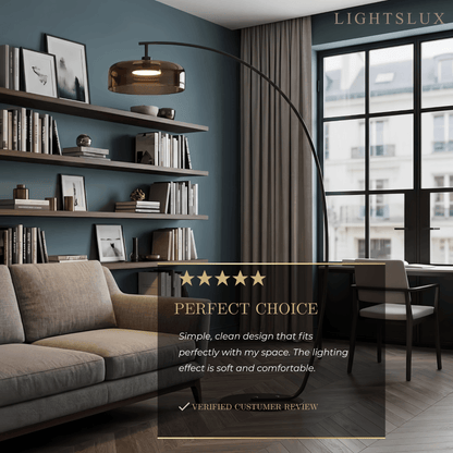 Modern Floor Lamp -- Iron & Glass Amber or Smoky Grey