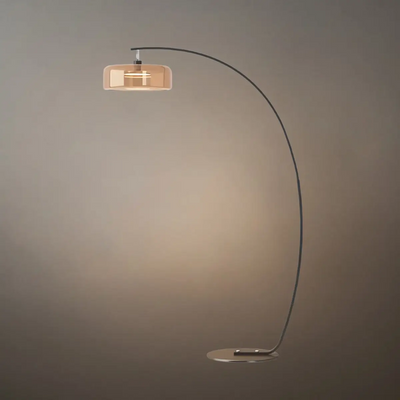 Modern Floor Lamp -- Iron & Glass Amber or Smoky Grey