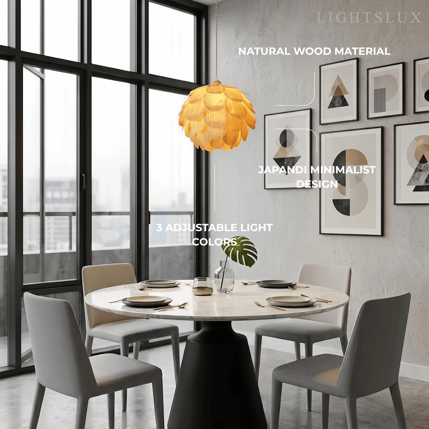 Minimalist Wood Pendant Light -- Natural Log Finish