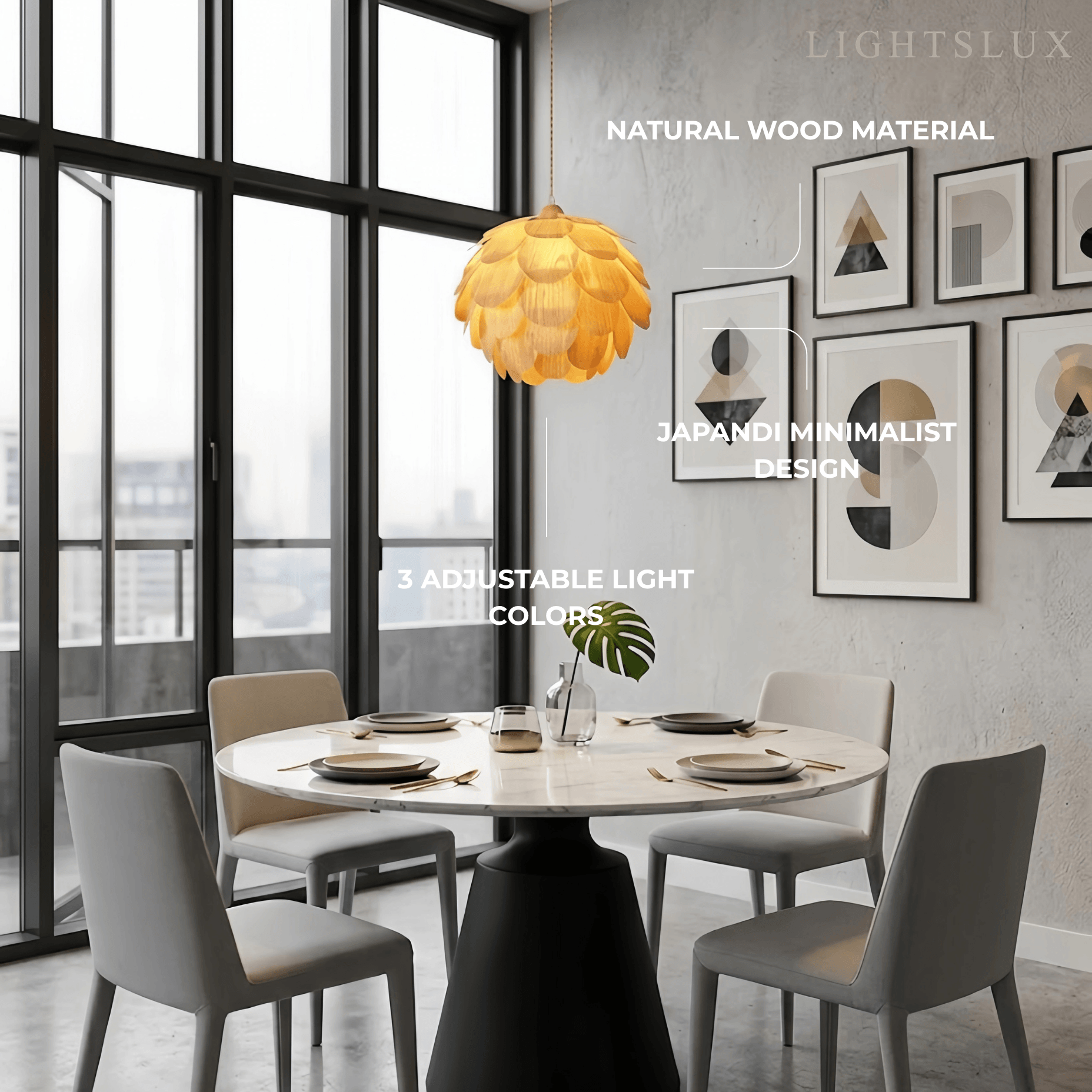 Minimalist Wood Pendant Light -- Natural Log Finish