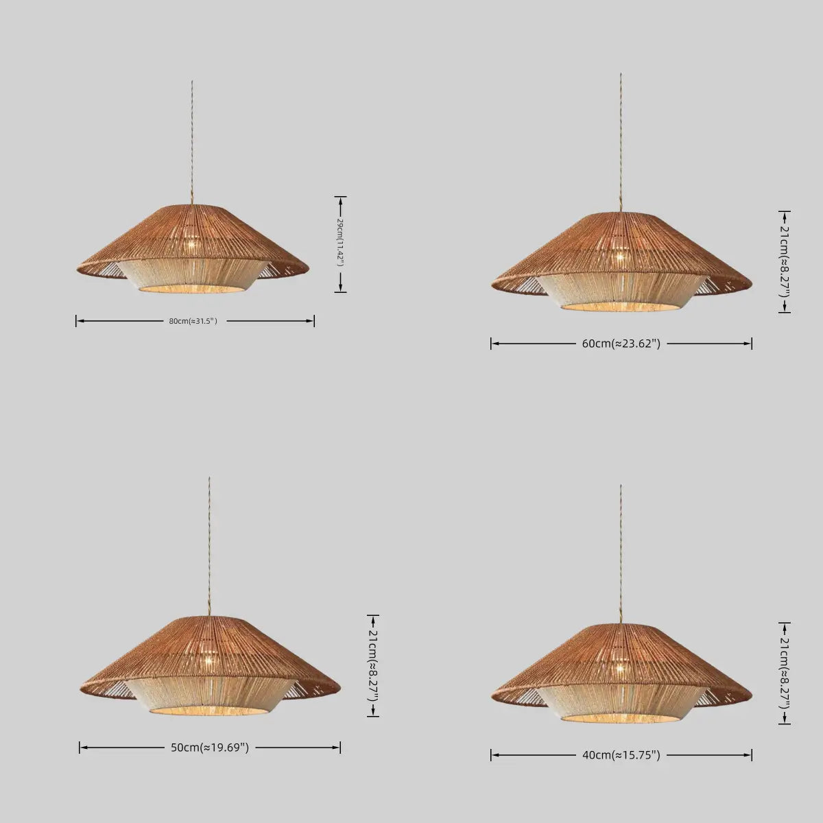 Natural Hemp Rope Pendant Light -- Iron & Linen Color