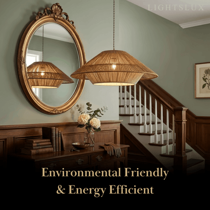 Natural Hemp Rope Pendant Light -- Iron & Linen Color