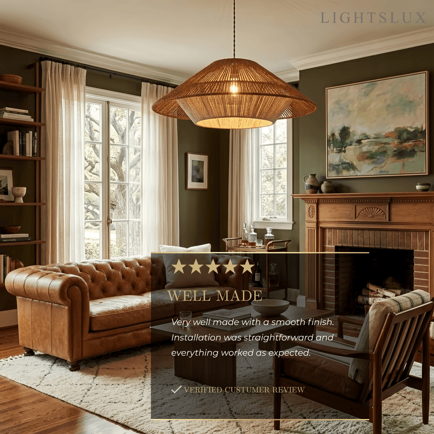 Natural Hemp Rope Pendant Light -- Iron & Linen Color