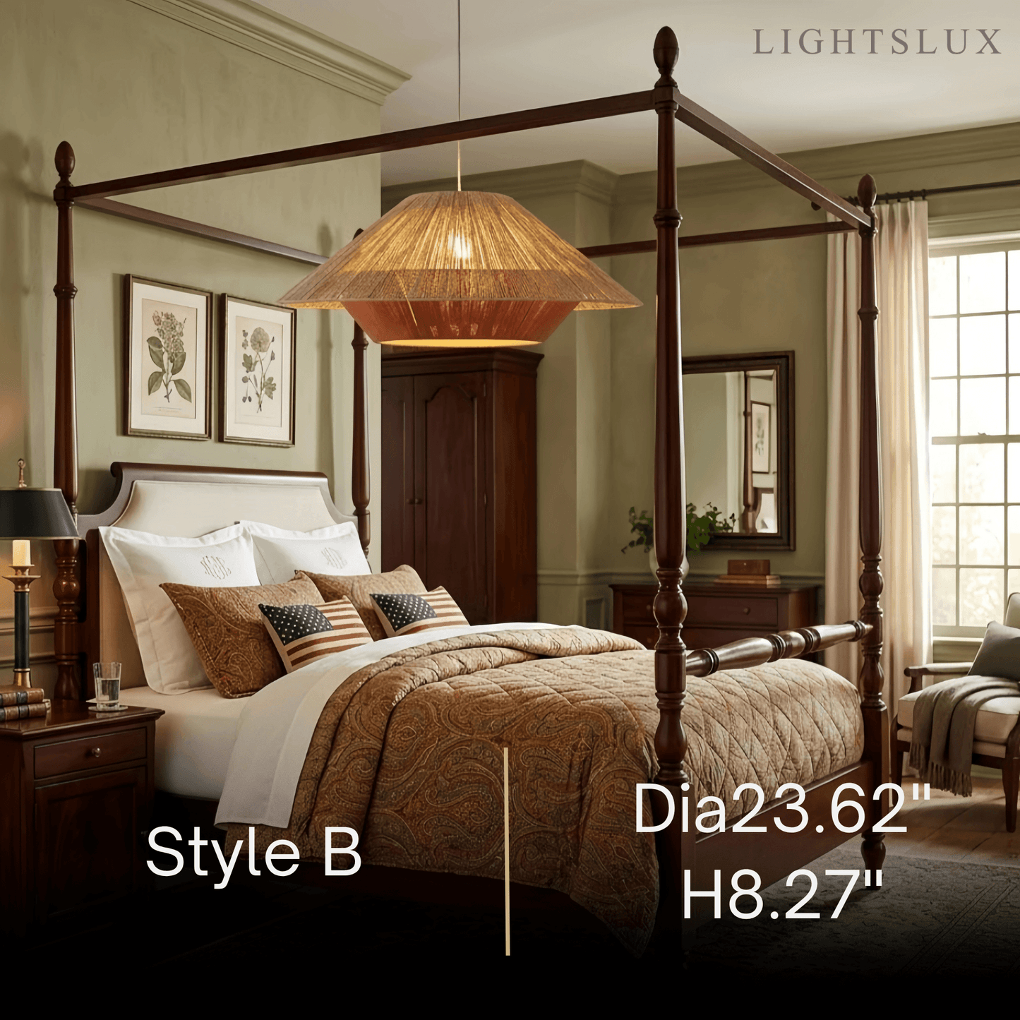 Natural Hemp Rope Pendant Light -- Iron & Linen Color