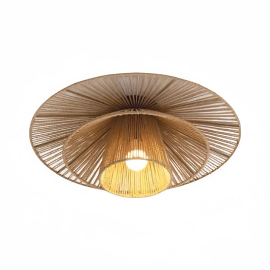 Natural Hemp Rope Flush Mount Ceiling Light -- Woven Linen Color