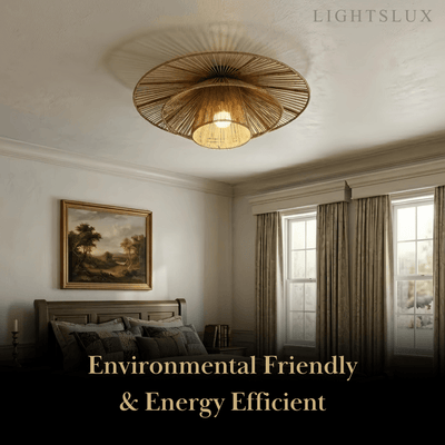 Natural Hemp Rope Flush Mount Ceiling Light -- Woven Linen Color