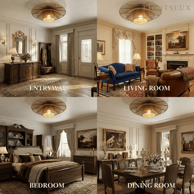 Natural Hemp Rope Flush Mount Ceiling Light -- Woven Linen Color